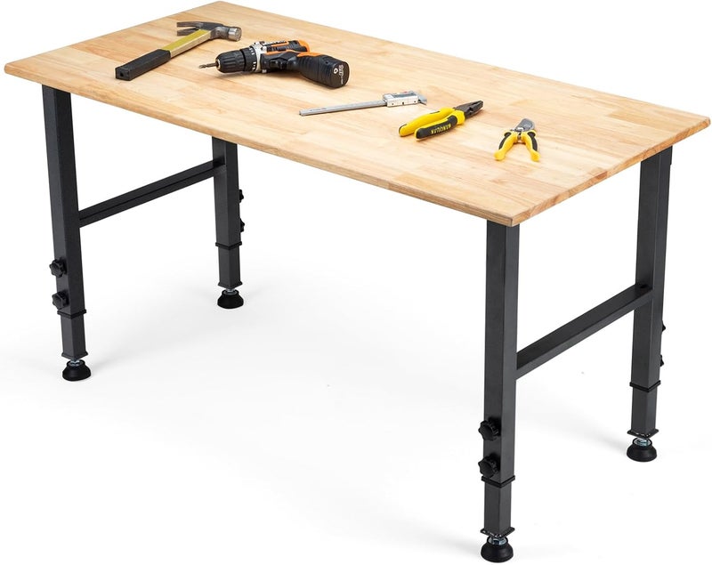 OLBRUS 48 "Adjustable Workbench, Heavy Duty 2000 LBS Load Capacity Hardwood Workbench Suitable for Workshop, Office, Garage, Home (Rubber Pad丨No Power Outlets 48"x24") - Image 1